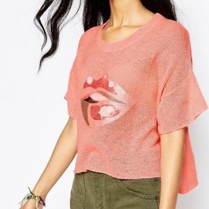 WILDFOX WHITE LABEL Vacation Lips Crop Sweater